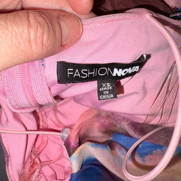 Fashion Nova Pink, Blue and Brown Strappy Bodycon Mini Dress - Picture 6 of 8